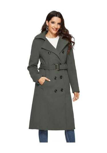 Aksesuarlı Kaşe Kaban Kemer Detaylı Haki