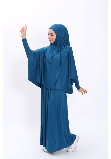 Asya Model Namaz Elbisesi - Petrol Mavi