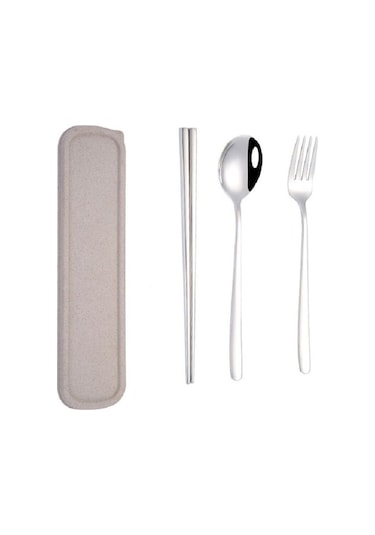 Sones 3 Adet / Set Taşınabilir Paslanmaz Çelik Sofra Takımı Yaratıcı Set Çubuk Kaşık Çatal Hediye, Renk: Çelik Diğer