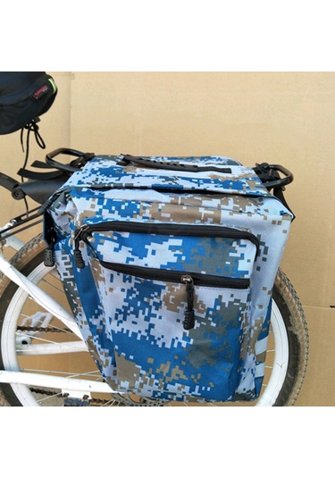 Padalink Bisiklet Arka Çantalı Geniş Çift Bölmeli Dağ Bisikleti Çantası - Mavi Kamuflaj Mavi