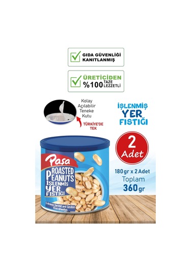 Paşa Kuruyemiş Kavrulmuş Yer Fıstığı Teneke Kutu Tuzlu 2 x 180 G