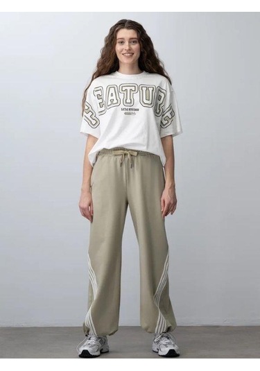 Kız Çocuk Future Baskılı Çizgili Oversize Eşofman Takım-15537 Yeşil