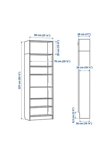 Kitaplık, Beyaz, 80x28x237 Cm Beyaz