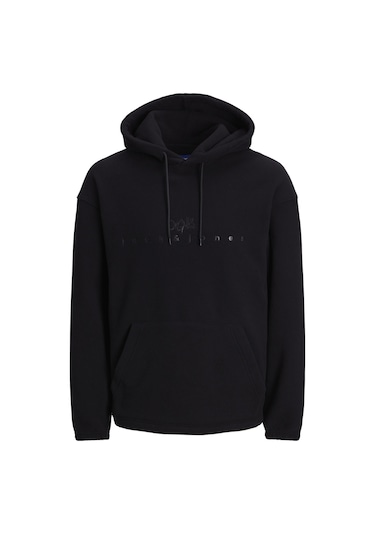 Jack & Jones Göğüs Baskılı Kapüşonlu Sweatshirt - Silverlake 12242470 Black Siyah