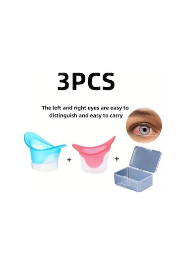 Willowhaven Random Renk 2 Adet Göz Yıkama Kabı 1 Adet Saklama Kutusu Sol Sağ Göz Ayrımı Pembe Mavi Yeniden Kullanılabilir Göz Bakımı
