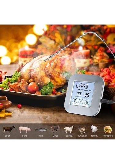 Ulzyvf Dokunmatik Ekranlı Dijital Et Termometresi - 8 Et Modu, Zamanlayıcı Ve Alarmlı Gümüş Gümüş