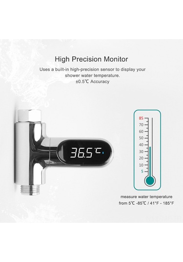 Mufunye Banyo Su Sıcaklığı Ölçer Led Işıklı, 5-85 C Aralığı, 0.5 C Hassasiyet, C/ F Desteği, Pil Ve Şarj Yok