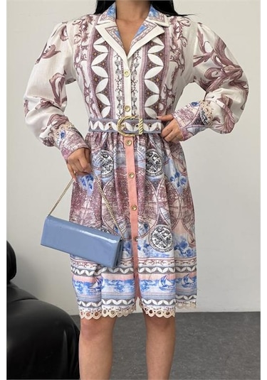 Neşeli Butik Kadın Mavi Kemer Detaylı Mini Boy Tasarım Elbise Nbms25111 Mavi