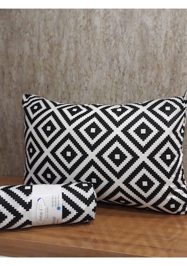 Üntaş Life Çift Kişilik Lastikli Çarşaf + Yastık Kılıfı Diagonal Beyaz - Siyah 2 Adet Siyah - Beyaz