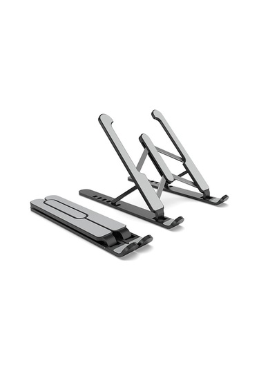 Yüksekliği 6 Seviyede Ayarlanabilir, Katlanabilir, Soğutucu Fonksiyonlu Siyah Dizüstü Bilgisayar Tutucu