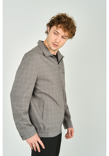 Lucas Erkek Ekoseli Gömlek Yaka Mevsimlik Spor Mont 3718 Gri Gri