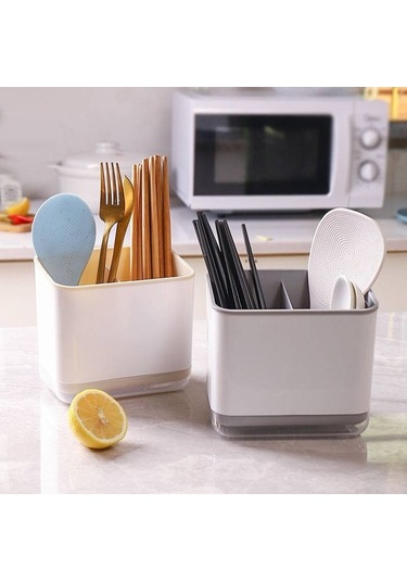 Pazly Çift Katmanlı Ayrılabilir Kafes Çatal Kaşık Depolama Tutucu Drenaj Raf Mutfak Organizatör Siyah Siyah