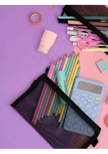 Mufunye Siyah Şeffaf Nilon Çantalı Organizer Çantası - 20.5x9cm - Kalem, Kosmetik, Küçük Eşya Saklama İçin - 1 Adet Diğer