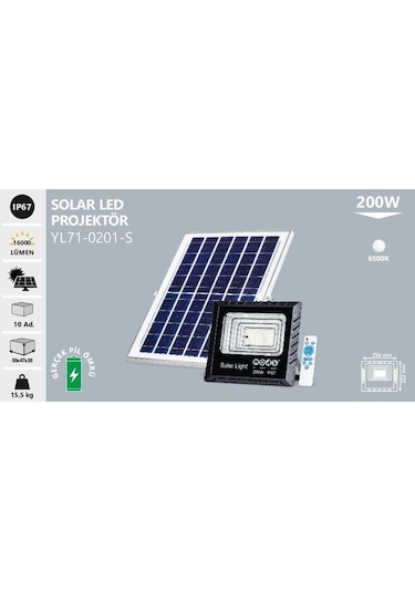 200w Solar Led Projektör, Beyaz Işık Yl71-0201-s