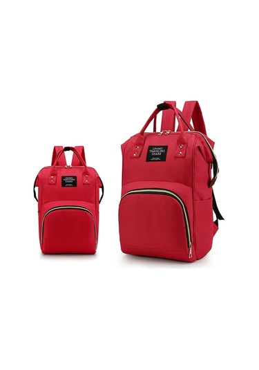Mumya Çantası Büyük Kapasiteli Çok Fonksiyonlu Sırt Çantası Su Geçirmez Biberon Bezi Çantası Kırmızı