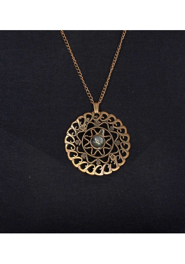 Doğal Taş Labradorit Doğal Taşlı Yuvarlak Model Antik Kadın Kolye Euk47lbt Gri