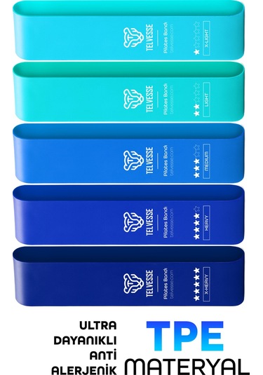 5 Li Çantalı Pilates Direnç Bandı Seti Egzersiz Squat Aerobik İçin Kapalı Uç Loop Lastik Mavi Mavi