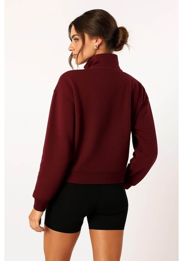 Fashion Friends Fermuarlı Kamyoner Yaka Bordo Kadın Sweatshirt 25k0166k1 Bordo
