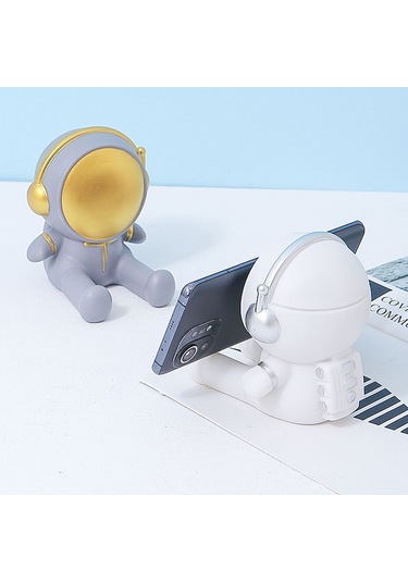Cbtx Yaratıcı Karikatür Astronot Cep Telefonu Tutucu Masaüstü Cep Telefonu Braketi Standı Ev Dekor - Beyaz