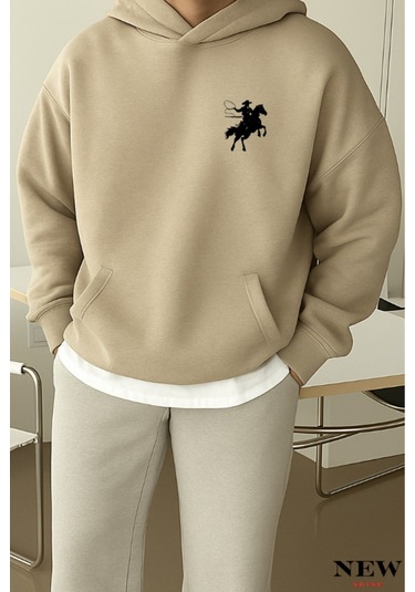 Koşan Atlı Baskılı Sweatshirt Taş Rengi