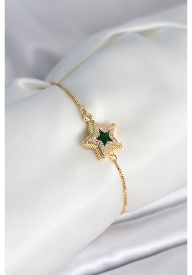 Yıldız Model Asansörlü Gold Renk Kadın Bileklik Çok Renkli