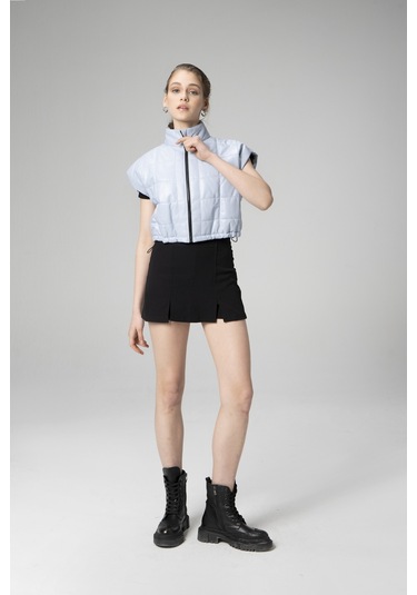 Buz Mavi Dericlub Wm054 Gerçek Deri Kadın Şişme Yelek Açık Mavi