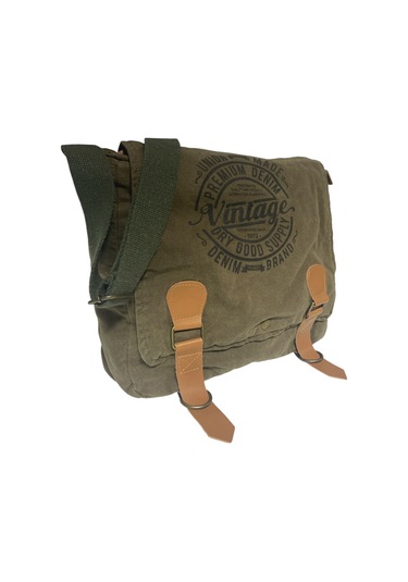Vintage Salaş Kaliteli Unisex Günlük Gezi Kamp Okul Postacı Omuz Çantası San Diego 32 Cm X 25 Cm Haki - Siyah
