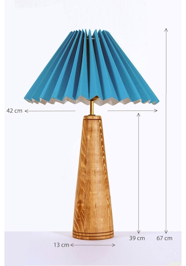 El Yapımı Asya Tarzı Pileli Başlıklı Ahşap Abajur Mavi