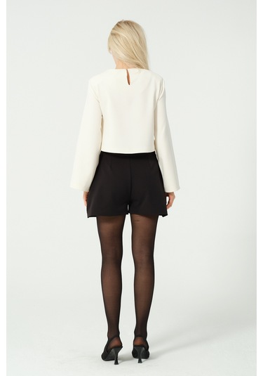 Düğme Detay Crop Bluz Beyaz BEYAZ Beyaz