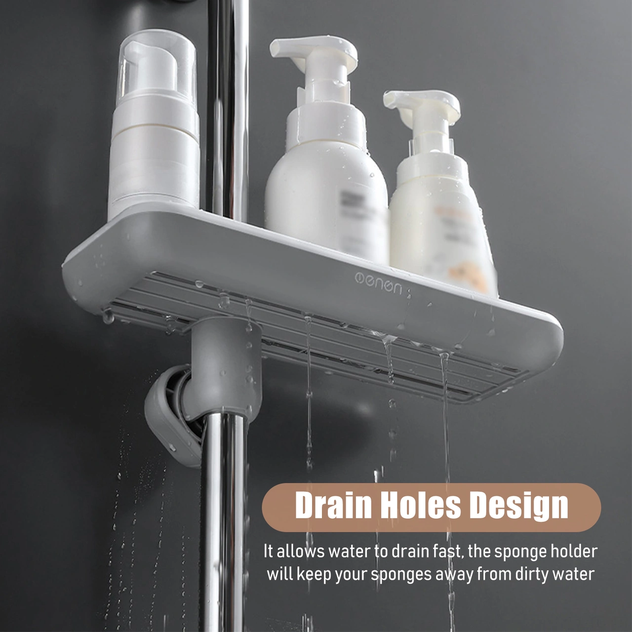 Skycity Gri Abs Duş Rakusu, 16-27mm Borular İçin, Delme Yok Kurulum, 360 Dönebilen, Su Tüpü, Çekirdekli, Çamaşır Sabunu Tutucu Gri