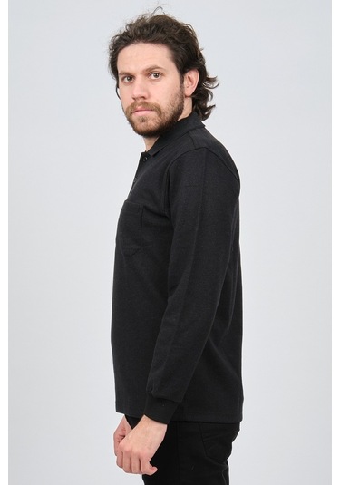 Çizgi Triko Erkek Cep Detaylı Polo Yaka Sweat 42544244 Siyah Siyah