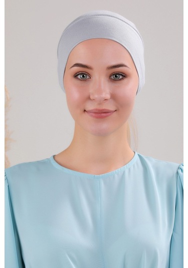 Tesettür Hazır Pratik Geçme Boru Bone Açık Gri Açık Gri