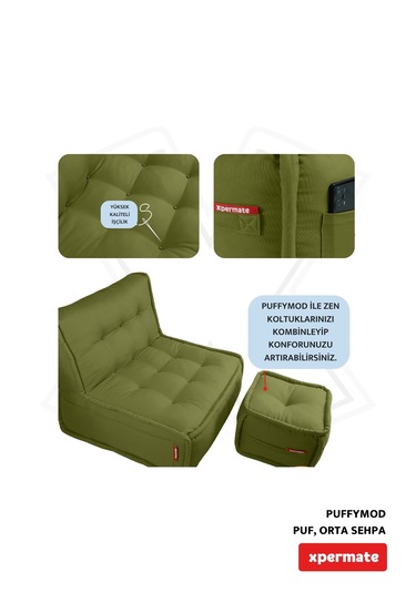 Xpermate Puffymod Dekoratif Kare Puf Orta Sehpa 40x40 Cm Yeşil