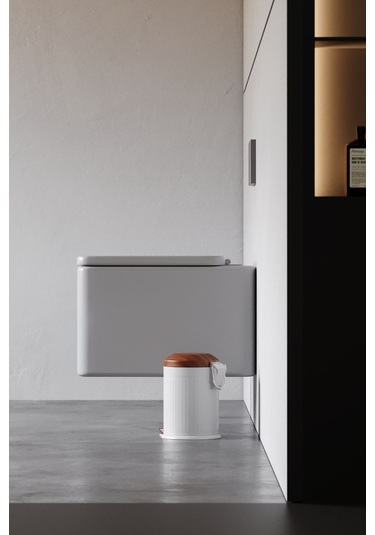 Zift Unique Paslanmaz Çelik Ahşap Kapak Desenli Vintage Çöp Kovası 5l Amortisör Yavaş Kapak Banyo-mutfak Kovalı Beyaz