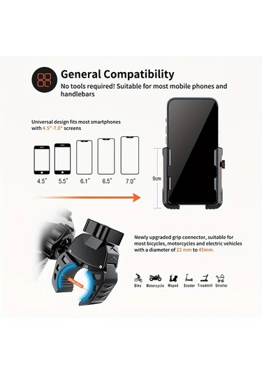 Xuweiwei Orange Dayanıklı Abs Motorcycle Telefon Tutucu 4.5-7.0 İnç Akıllı Telefonlar İçin Dönebilir