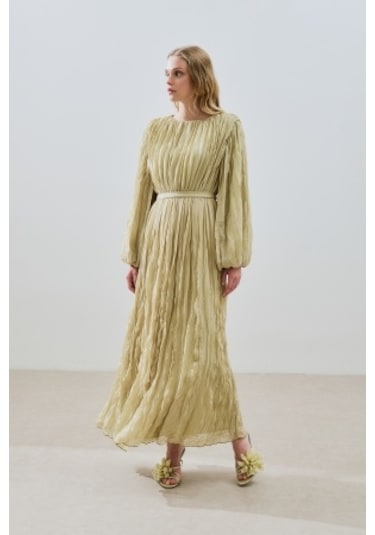 Piliseli Şifon Elbise Adaçayı Adaçayı