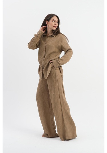 Yandan Bağlamalı Tunik Gömlek - Vizon-vizon Vizon