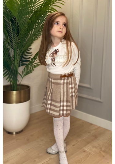 Şort Etek Kız Çocuk Takım Mnk0561 Bej