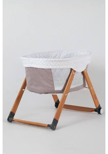 Kiwi Sleeper Anne Yanı Beşik, Portatif, Sallanır, Katlanır, Tekerlekli Bebek Beşiği - Luna Desen Coffe