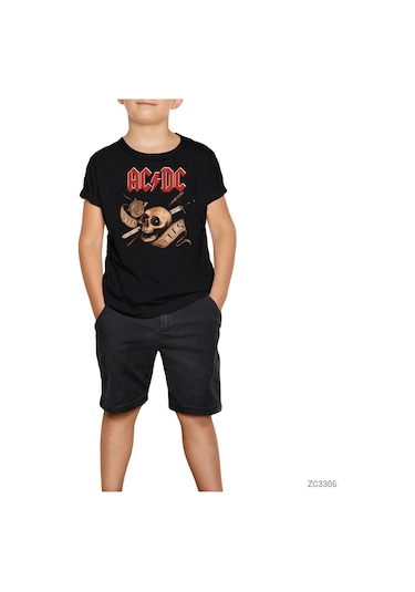 Ac Dc Hell Bells Skull Siyah Çocuk Tişört Siyah