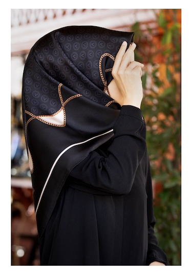 Vissona Twill İpek Eşarp Siyah, Krem 14256-0001