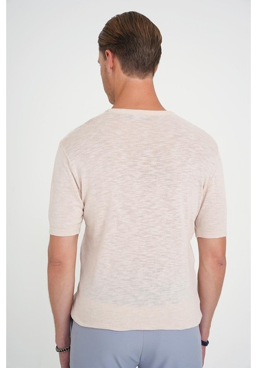 Comfort Fit Bisiklet Yaka Kısa Kol Spor Bej Triko Tr 881 Bej