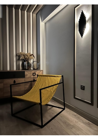 Modern Dekoratif Metal Ayaklı Berjer Salon Oturma Odası Berjer Sarı
