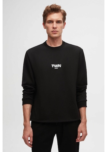 Twn Relaxed Fit Baskılı Erkek Sweatshirt 2ECE25ORT2791 - Siyah