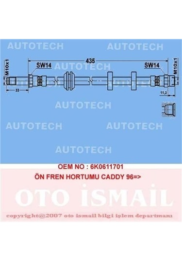 AUTOTECH TVC01 Fren Hortumu Ön Caddy 96-