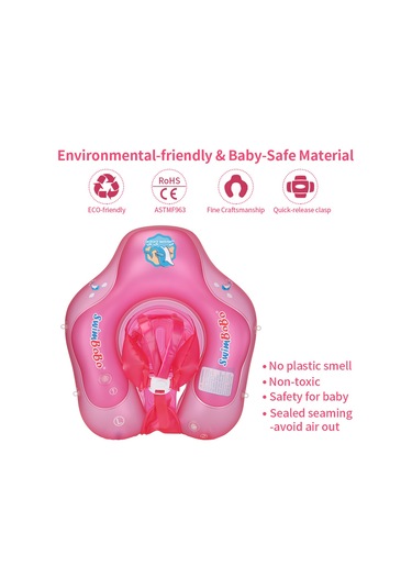 Qingmipy "swimboboy Şişme Bebek Yüzme Simidi - Güneşlikli Ve Pompalı 3-24 Ay İçin" Pembe