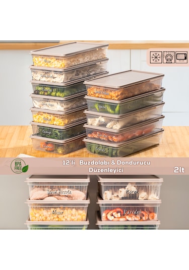 Porsima 5311 12li Buzdolabı Ve Difriz Düzenleyici Saklama Kabı Seti - Bpa İçermez, Mikrodalga Uyumlu, Kapaklı, Gıda Saklama Kabı, Kapicino, 2 Lt Cappuccino