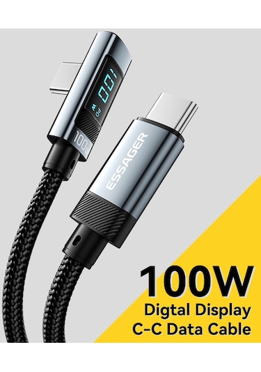 Essager Ex-47 1m Dirsek 100w Tip-c-type-c Şarj Veri Kablosu Dijital Ekran Usb-c Şarj Kablosu