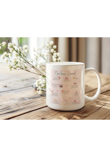 Öğretmenler Günü Kupa Bardak Öğretmen Demek Yazılı Pastel Renkli Anlamlı Tasarım Hediye Kupa Beyaz