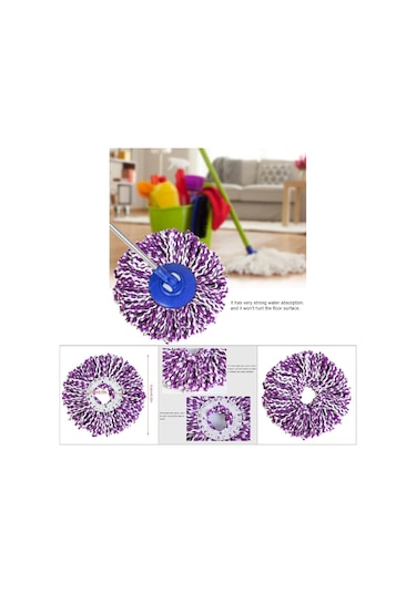 Ximistore9 360 Derece Döner Mikrofiber Mop Başkanı - Su Absorbsiyonu Yüksek, Ahşap Zeminler İçin Uygun Mor-beyaz